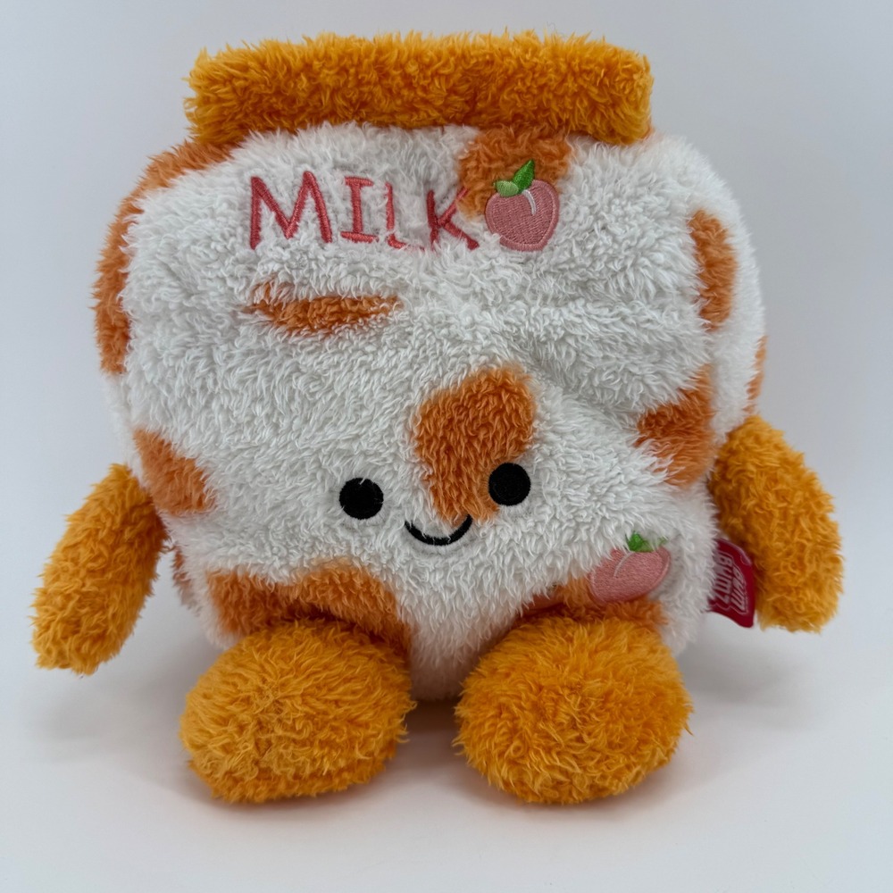 BumBumz by Russ Peach Milk Carton Plush 7.5 Inch Orange White Cow Print Kellytoy